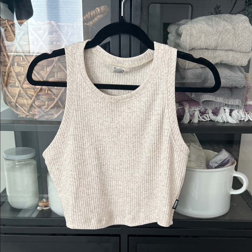 Elegant Beige Ribbed Tank Top